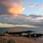 Enjoying a Sunset on Kamaole lll Beach and looking towards island of Molikini and Kahoolawe